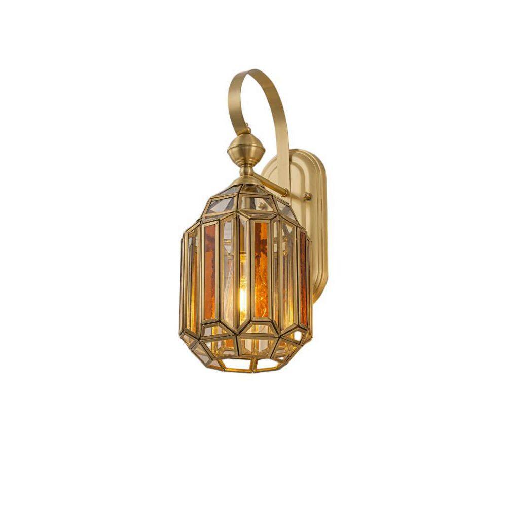 Gabriella 7.1-in 1-Light Modern Brass Material Lantern Wall Sconce with Clear and Amber Glass Shade price history on PriceWatchPro