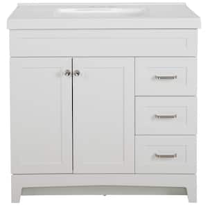Thornbriar 37 in. W x 22 in. D x 37 in. H Single Sink Freestanding Bath Vanity in White with White Cultured Marble Top