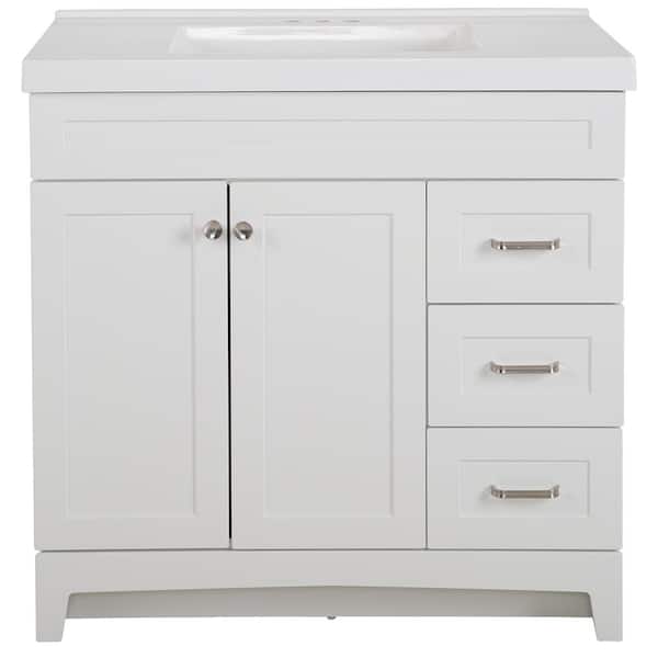 Thornbriar 37 in. Single Sink White Bath Vanity with White Cultured Marble Top (Assembled)