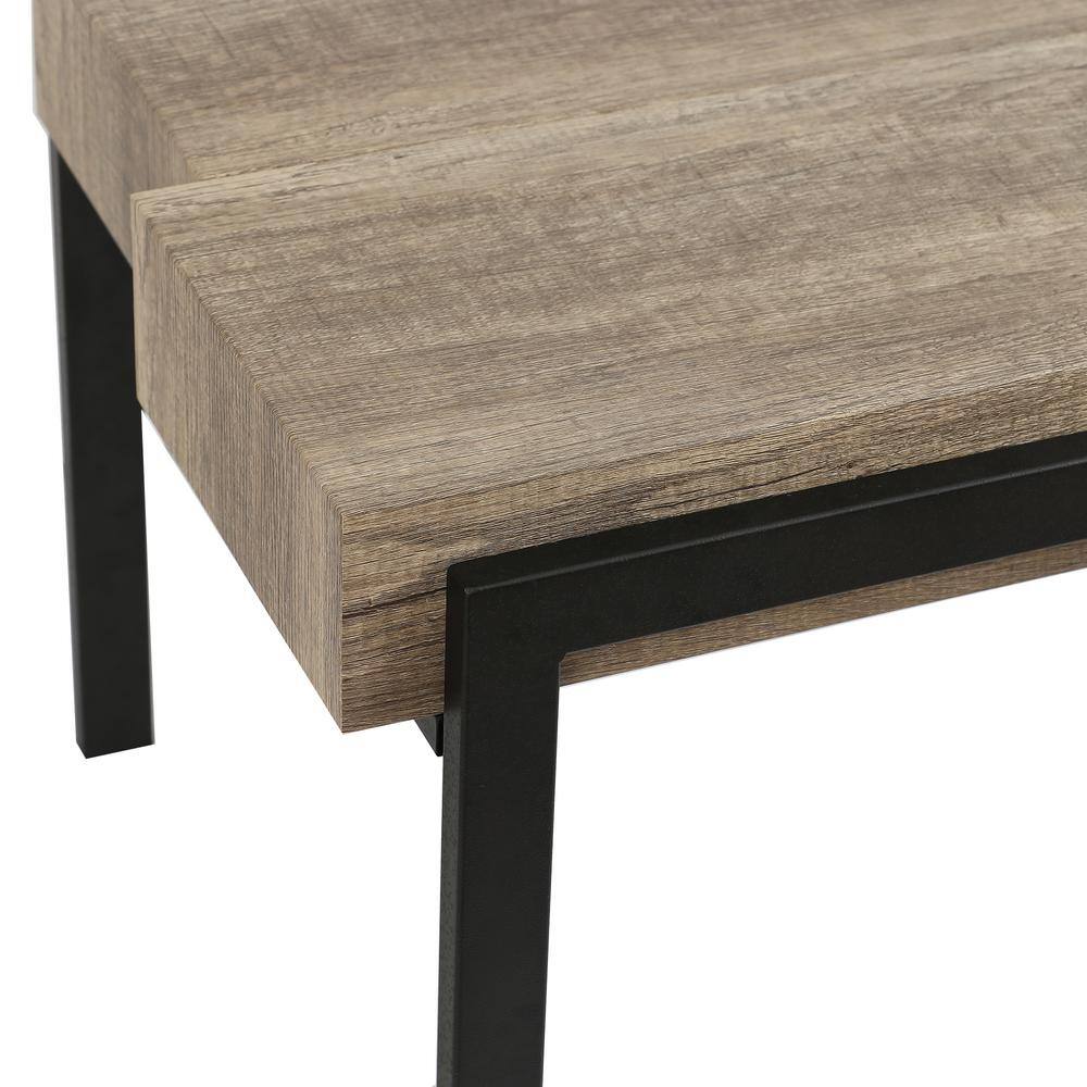 Rustic Oak & Black Metal Dual-Tier End Table