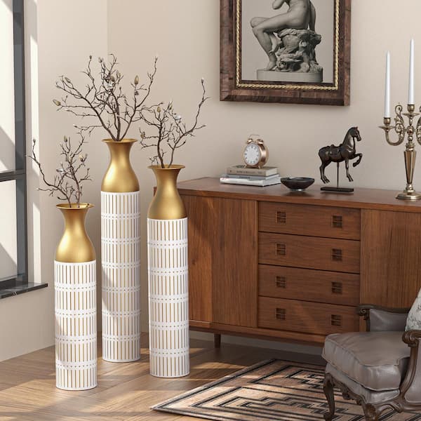 Unbranded Floor Metal Vases Decorated Vases Set of 3 Gorgeous Home Decoration Large Glazed Metal Vases 24/28.7/33.5 in. H