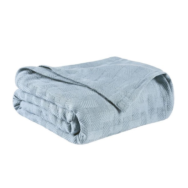 Light Blue Geometric Cotton Throw Blanket