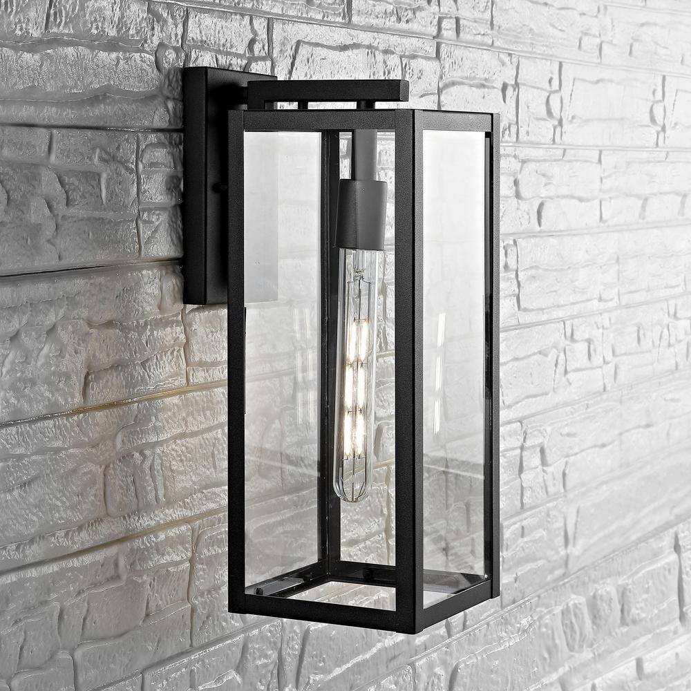 Black Iron Rectangular Outdoor Wall Lantern Sconce with Clear Glass