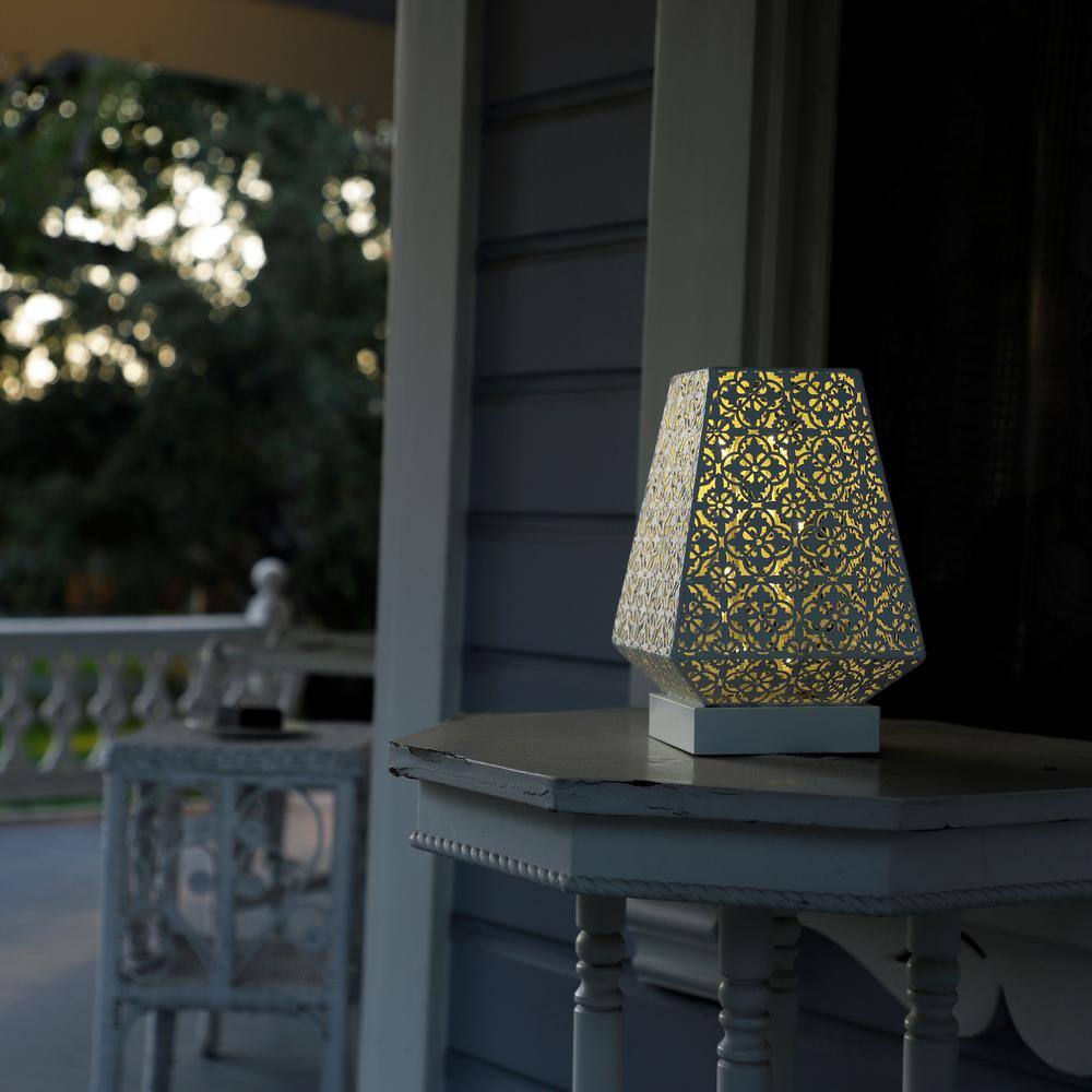 White Cordless LED Outdoor Lantern with Filigree Design