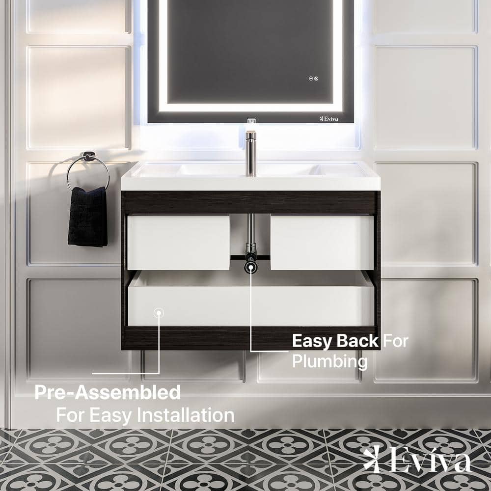 Modern Floating Bathroom Vanity Set with Integrated Sink - 36" Chestnut