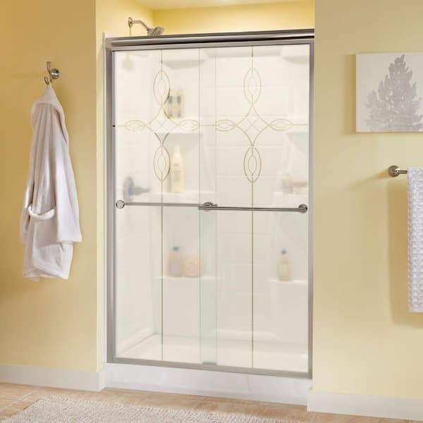 Delta Traditional 47-3/8 in. W x 70 in. H Semi-Frameless Sliding Shower Door in Nickel with 1/4 in. Tempered Tranquility Glass