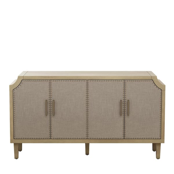 COWLOWN 59.84 in. W x 15.75 in. D x 32.68 in. H Brown Linen Cabinet with Retro Industrial Style Rivet and Linen Decorated 4-Door