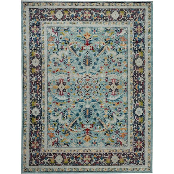 Nourison Global Vintage Teal Multicolor 8 ft. x 10 ft. Vintage Persian Medallion Area Rug