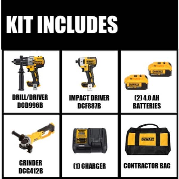 20V MAX XR Cordless Brushless Hammer Drill/Impact 2 Tool Combo Kit, 20V 4.5-5 in. Grinder, and (2) 20V 4.0Ah Batteries