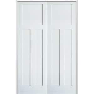 48 in. x 96 in. Craftsman Shaker 3-Panel Both Active MDF Solid Core Primed Wood Double Prehung Interior French Door