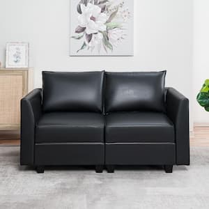 Contemporary 1-Piece Black Air Leather Loveseat Sofa with Sturdy Wooden Frame