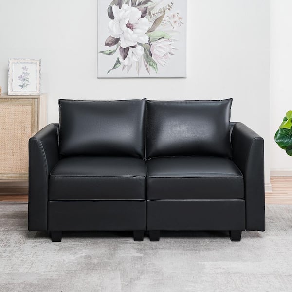 MAYKOOSH Contemporary 1-Piece Black Air Leather Loveseat Sofa With ...