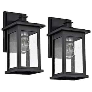 1-Light Black Outdoor Wall Lantern Sconce with Square (Set of 2)