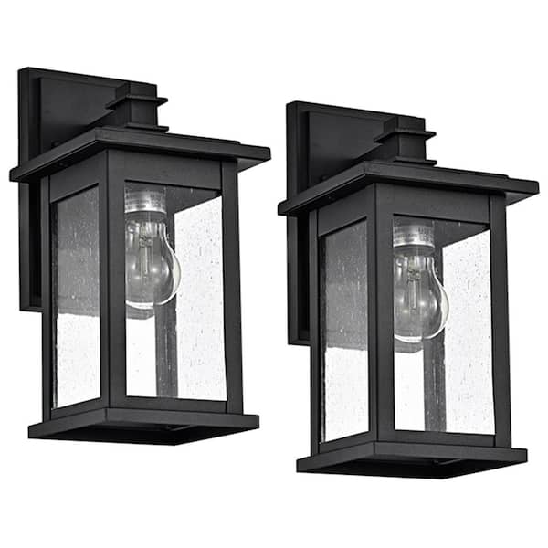 Clihome 1-Light Black Outdoor Wall Lantern Sconce with Square (Set of 2)