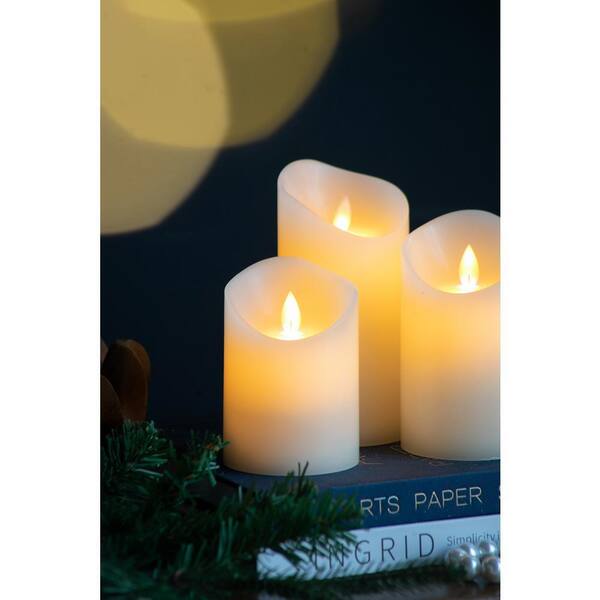 Tradrou Ivory LED Candles with Remote Timer (3-Pack) L : D 3 in. x