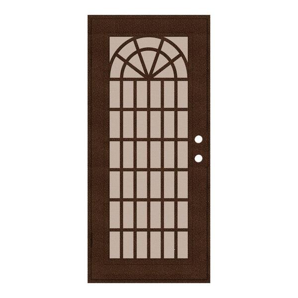 Unique Home Designs 30 in. x 80 in. Trellis Copperclad Right-Hand Surface Mount Security Door with Desert Sand Perforated Metal Screen
