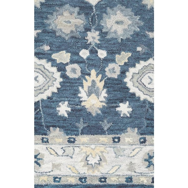 Unbranded - Napoli Blue/Ivory 9 ft. x 12 ft. Border/Floral/Persian Area Rug