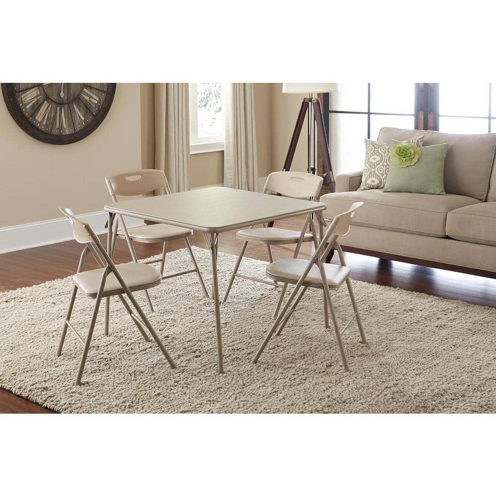 Antique Linen 34" Vinyl Top Folding Table and Chair Set