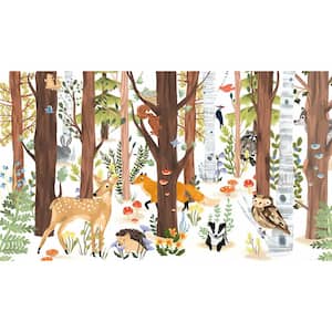 Forest Animal Hide and Seek Brown Trees Peel and Stick Wall Mural