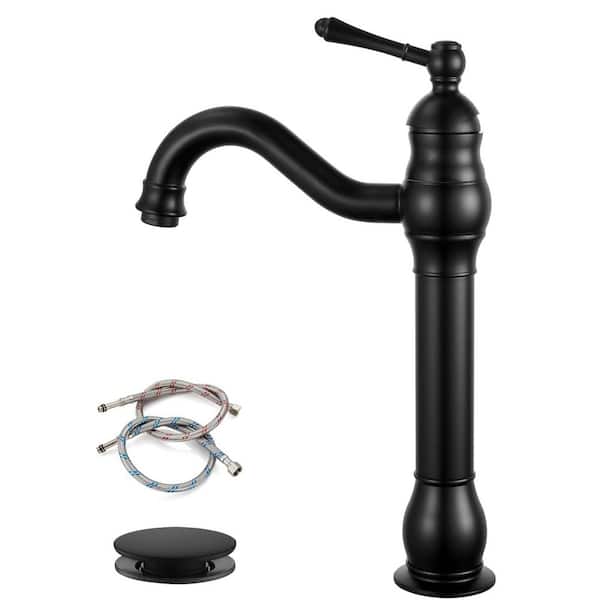 Unbranded Single-Handle Single Hole Swivel Spout Bathroom Vessel Sink Faucet With Pop-Up Drain Assembly in Matte Black