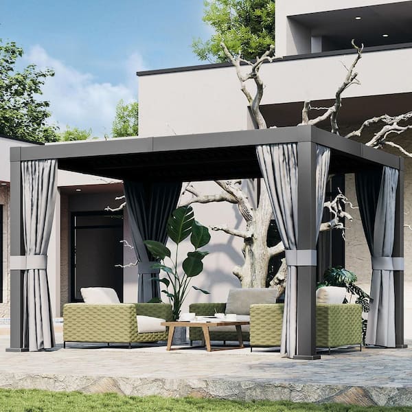 12 ft. W x 10 ft. D Hardtop Louvered Gazebo Pergolas with Adjustable Roof, Aluminum Frame for Patio