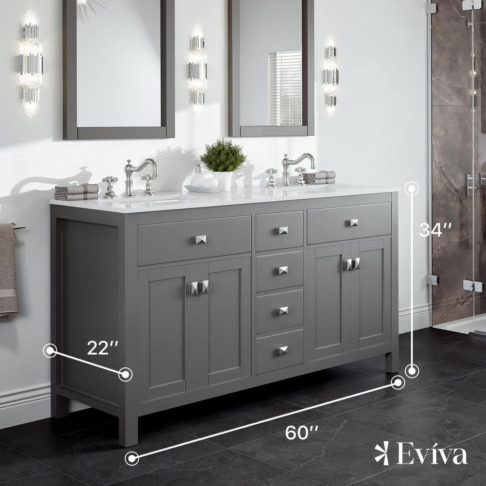 Artemis 60" Gray Double Sink Vanity with Carrara Top