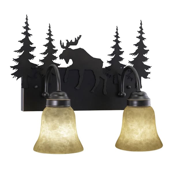 VAXCEL Yellowstone 16.75 in. W 2-Light Bronze Rustic Moose Bathroom Vanity Light Fixture