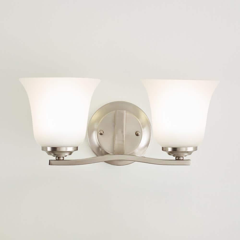 Brushed Nickel 2-Light Wall Sconce with Satin Etched Glass