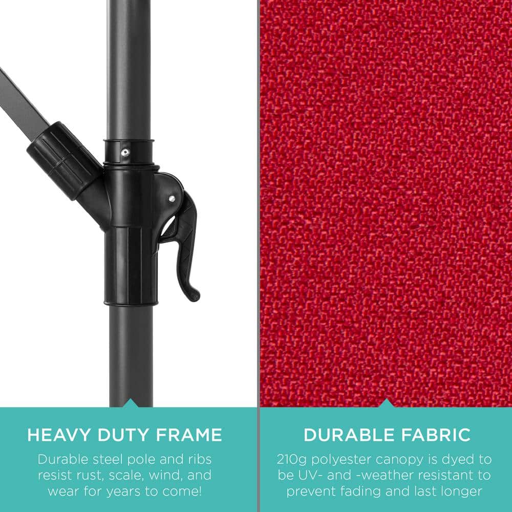 10ft Red Offset Hanging Patio Umbrella with Steel Frame
