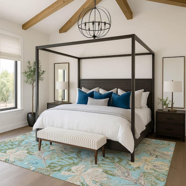 Mayfield Premium Machine Washable Abstract AMF1708 Teal 9 ft. x 12 ft. Area Rug