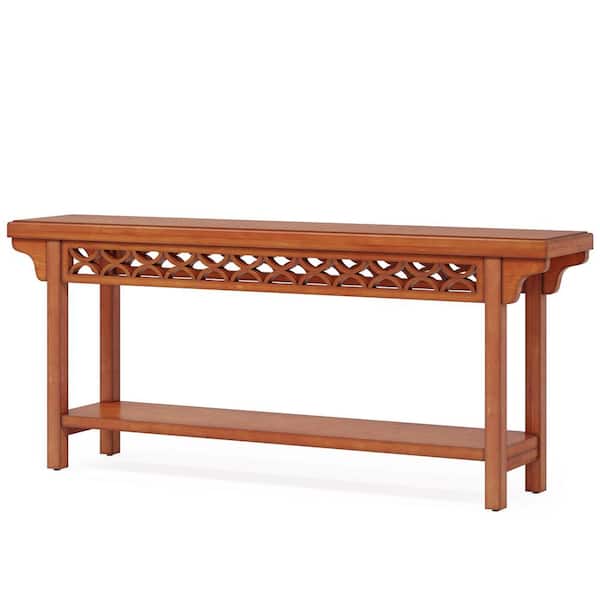 BYBLIGHT Turrella 70.8 in. Brown Rectangle Solid Wood Console Table with Shelf
