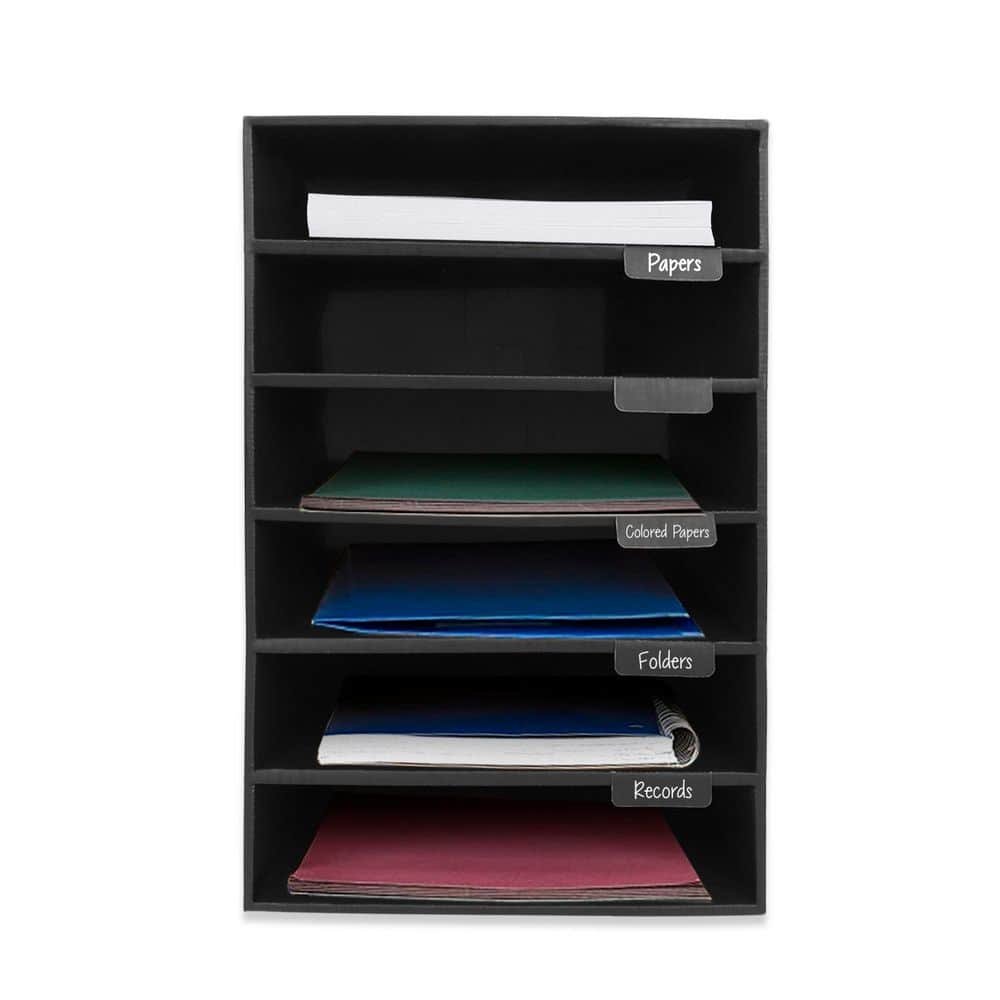 6-Tier Black Corrugated Cardboard Desk File Organzier