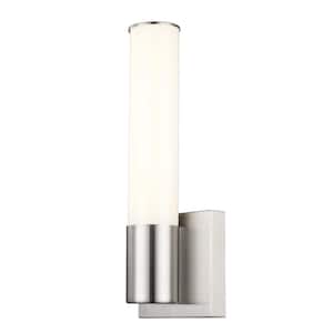 Saavy Integrated LED Brushed Nickel Indoor Wall Sconce Light Fixture with Round Cylinder Acrylic Shade