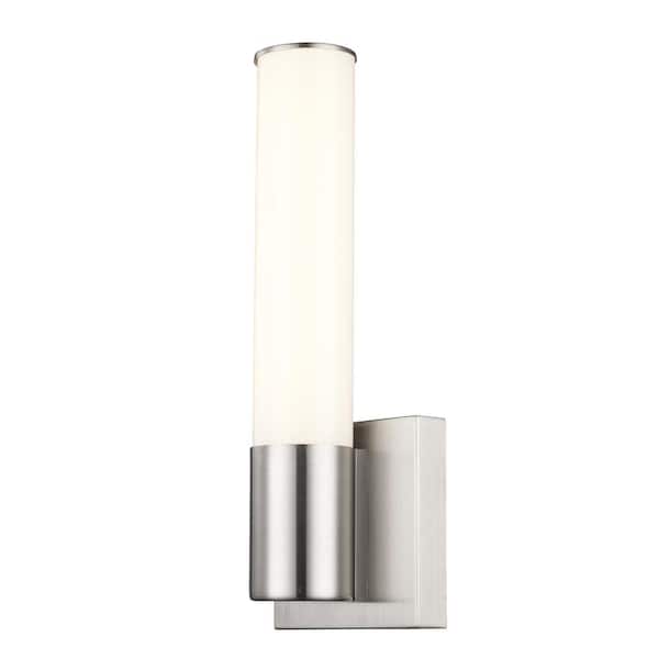 Bel Air Lighting Saavy Integrated LED Brushed Nickel Indoor Wall Sconce Light Fixture with Round Cylinder Acrylic Shade