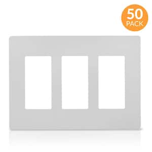 3-Gang Decorator Screwless Wall Plate, GFCI Outlet/Rocker Light Switch Cover, White (50-Pack)