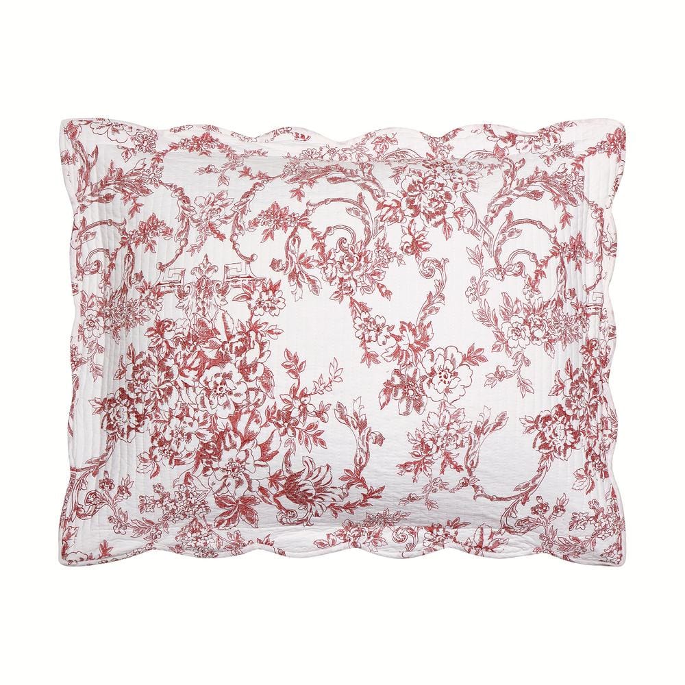 Red Full/Queen Cotton Reversible Quilt Set with Floral Print