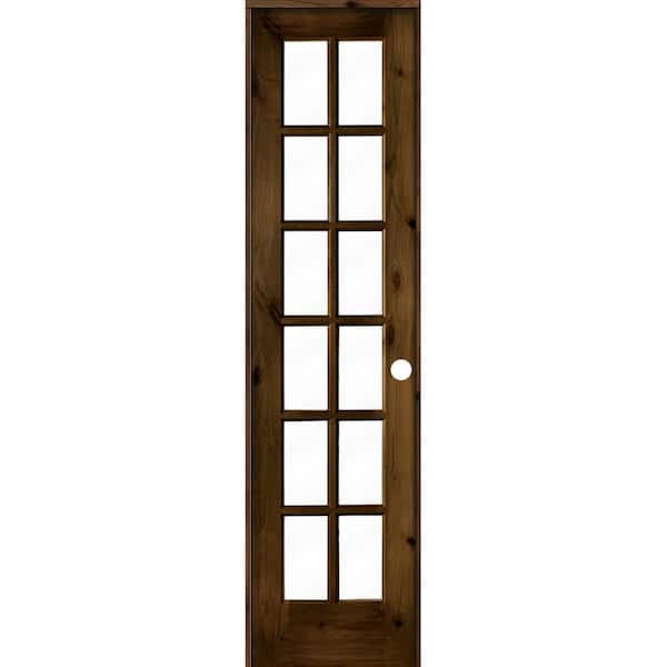Krosswood Doors 28 in. x 96 in. Rustic Knotty Alder 12-Lite Left-Hand Clear Glass Provincial Stain Wood Single Prehung Interior Door