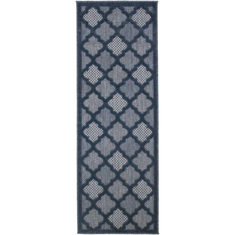 Navy Blue Trellis Pattern Indoor/Outdoor Runner Rug 2' x 6'