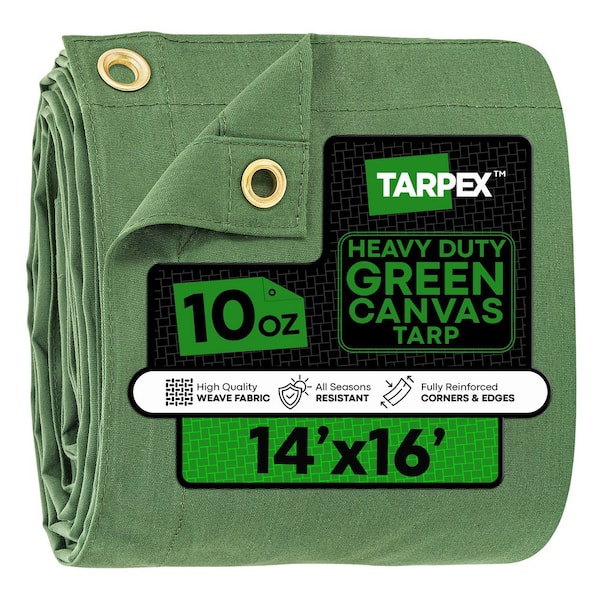 Heavy-Duty 10 oz. Canvas Tarp 14 ft. x 16 ft. Multi-Purpose Green Protective Cover