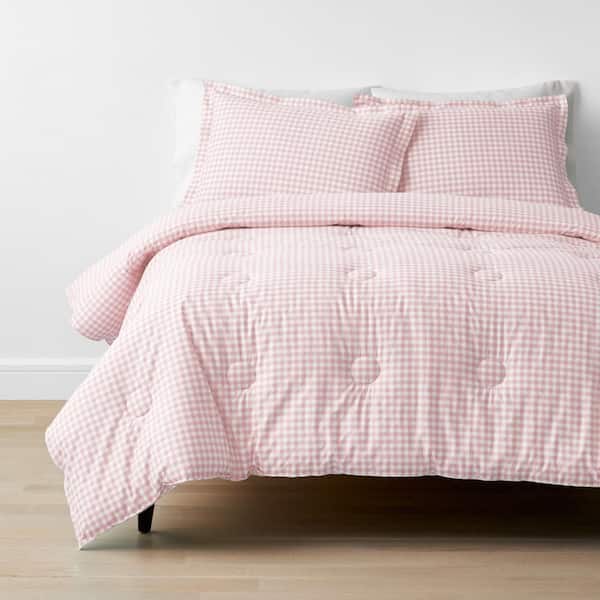 Company Kids by The Company Store Company Kids Gingham 2-Piece Petal Pink Organic Cotton Percale Twin Comforter Set
