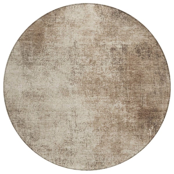 Chantille Machine Washable Indoor/Outdoor Abstract ACN1903 Taupe 8 ft. x 8 ft. Round Rug