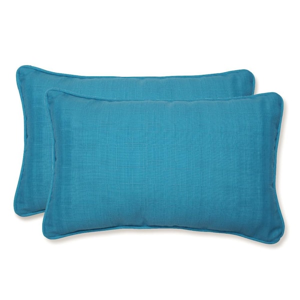 Pillow Perfect Solid Blue Rectangular Outdoor Lumbar Throw Pillow 2-Pack