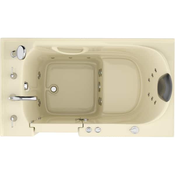 Safe Premier Series 30 in. L x 52 in. W Whirlpool Jetted Bathtub with Left Drain in Biscuit with Fast Filling Faucet Set