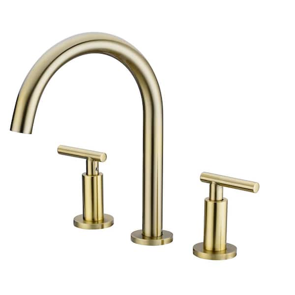 WELLFOR 8 in. Widespread Double-Handle Bathroom Faucet in Brushed Gold