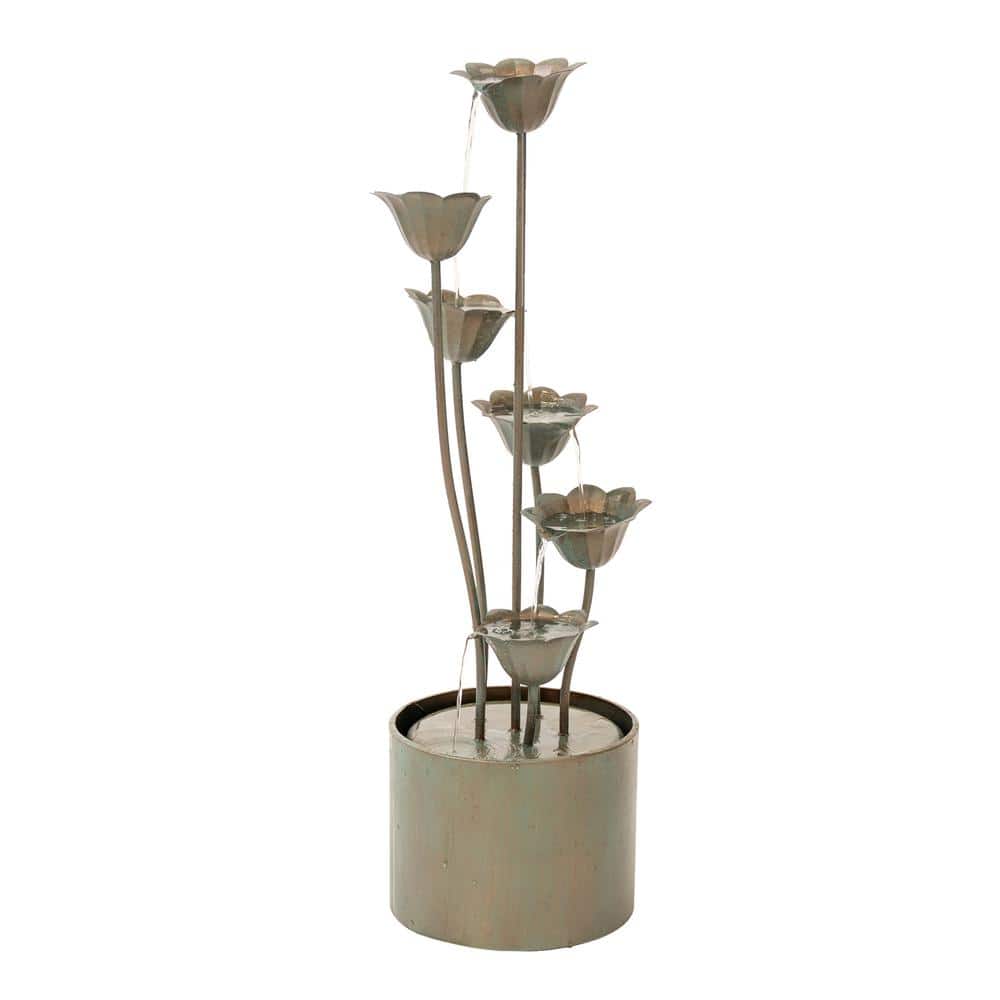 Metal Sculptural Multi-Tiered Flower Water Fountain, Silver, 35 in. Tall price history on PriceWatchPro