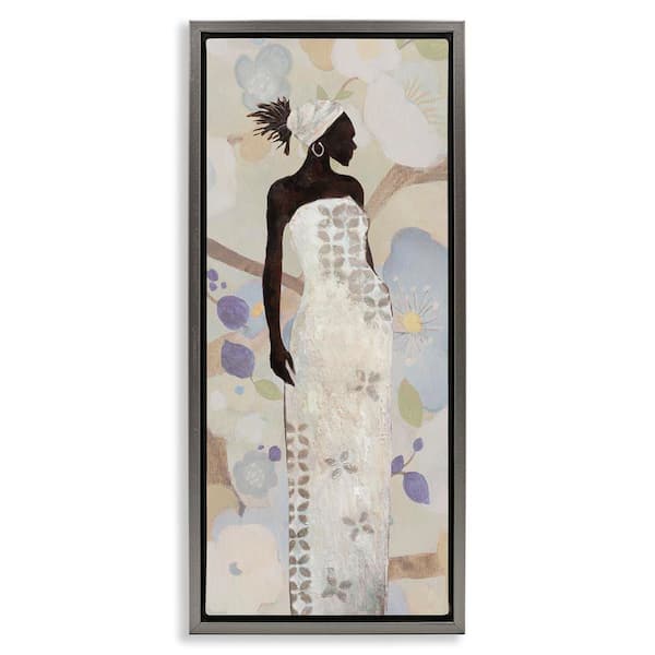 Stupell Industries Stylish Woman Neutral Tones by Janet Tava Gray Floater Frame People Graphic Art Print 31 in. x 15 in.