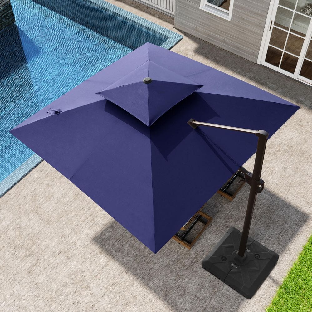 10 ft. x 10 ft. Square 2-Tier Top Canopy Outdoor Aluminum 360° Rotation Cantilever Patio Umbrella in Navy Blue with Base price history on PriceWatchPro