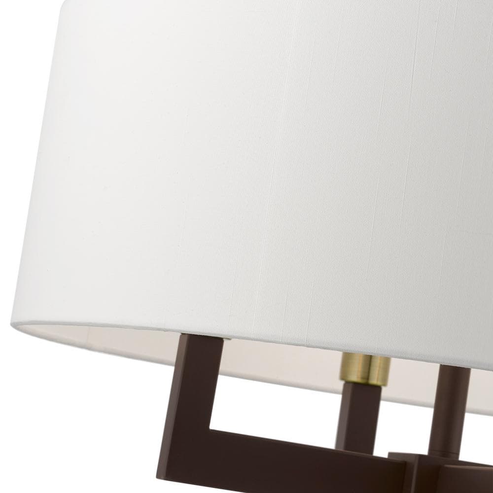 Bronze and Antique Brass 4-Light Chandelier with Off-White Shade