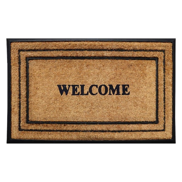 A1HC Rubber and Coir Beige 24 in. x 39 in. Non-Slip Outdoor Welcome Doormat, Thick Durable Heavy Duty Entry Mat