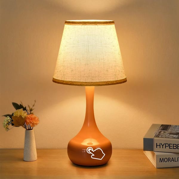 42.25 in. Pink LED Table Lamp Interior Lighting with Linen Shade and USB Port , 1 Bulb included